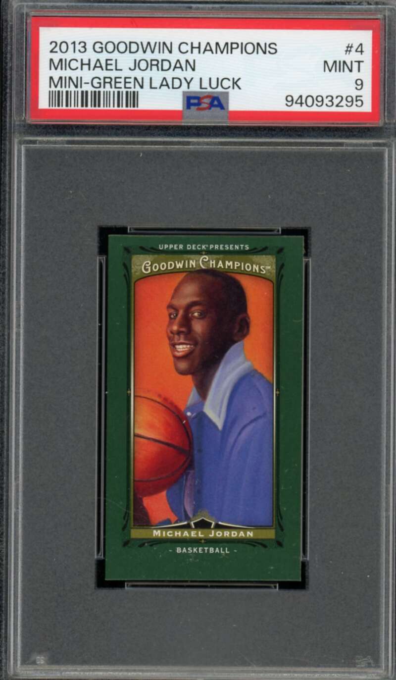 Michael Jordan Card 2013 Goodwin Champions Mini Green Lady Luck (pop 2) #4 PSA 9 Image 1