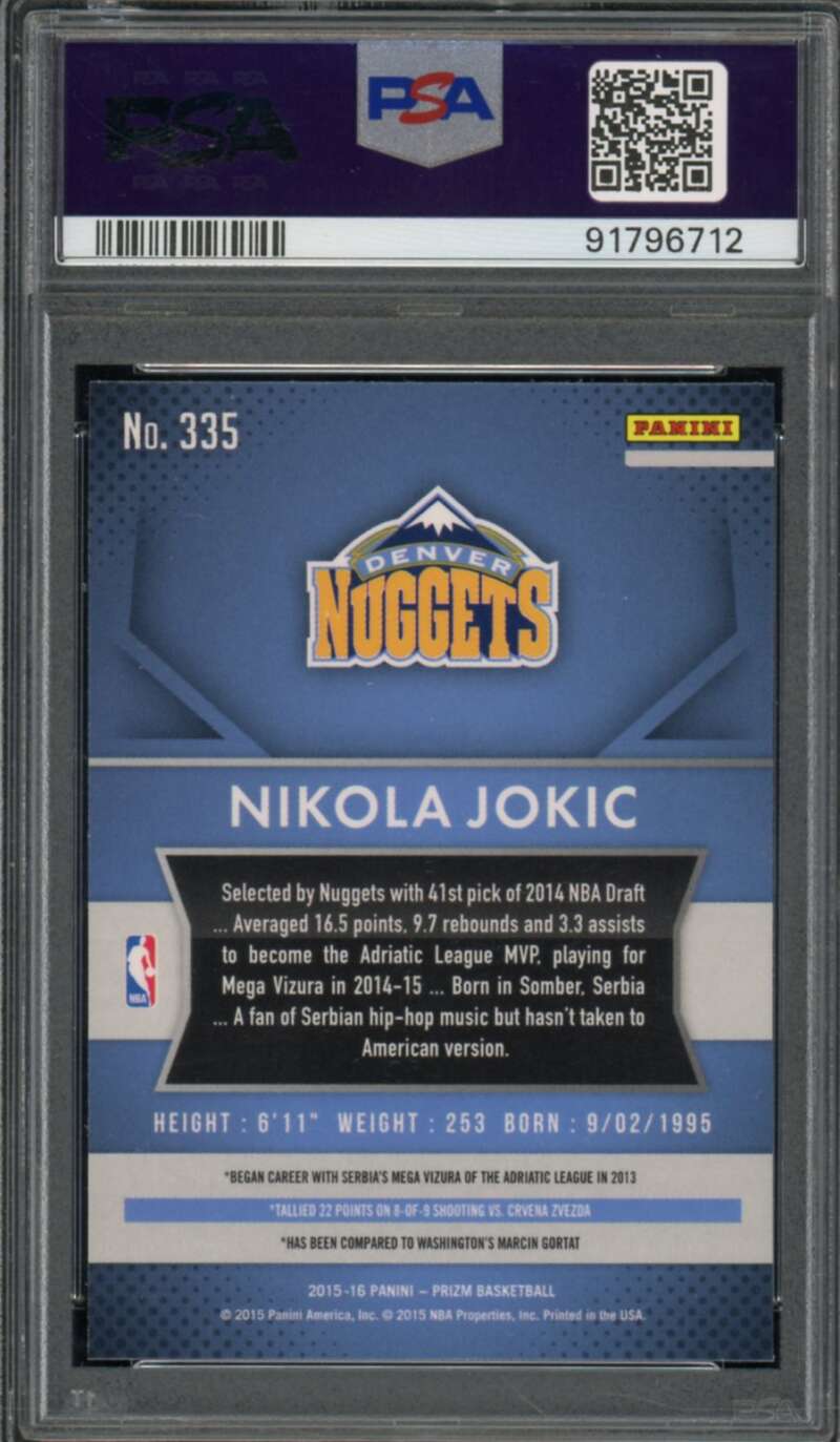 Nikola Jokic Rookie Card 2015-16 Panini Prizm #335 PSA 9 Image 2