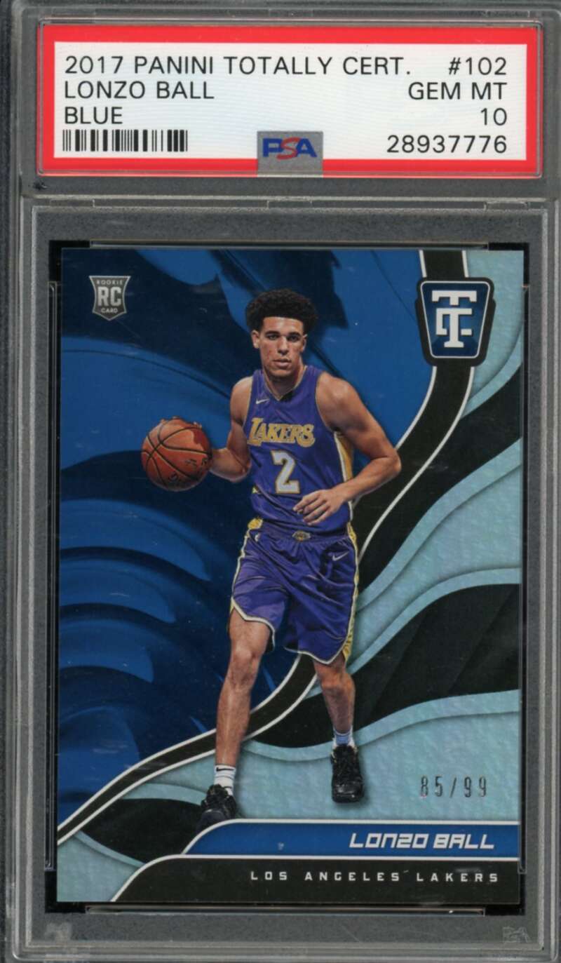 Lonzo Ball Rookie Card 2017-18 Panini Totally Certified Blue (pop 5) #102 PSA 10 Image 1