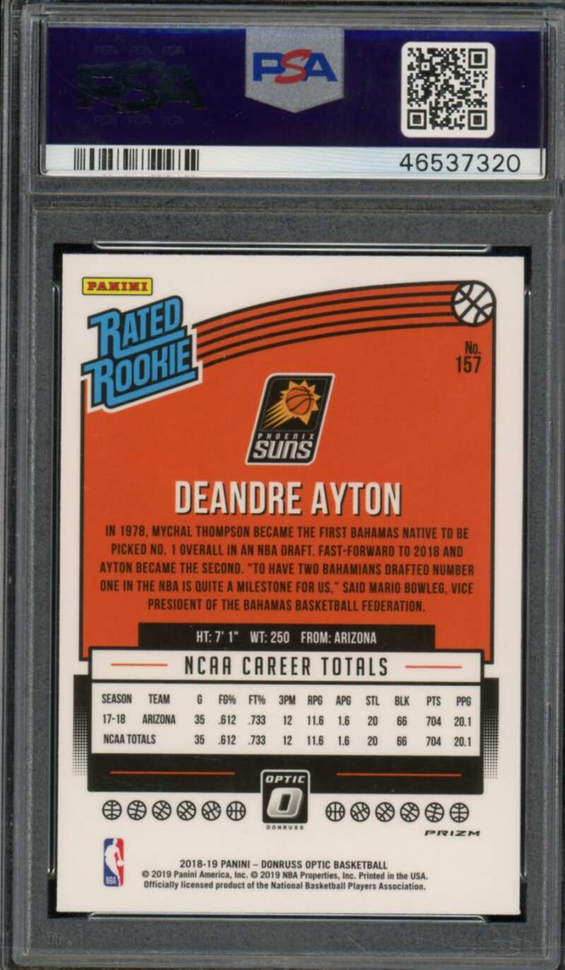 Deandre Ayton Rookie Card 2018-19 Panini Donruss Optic #157 PSA 9 Image 2