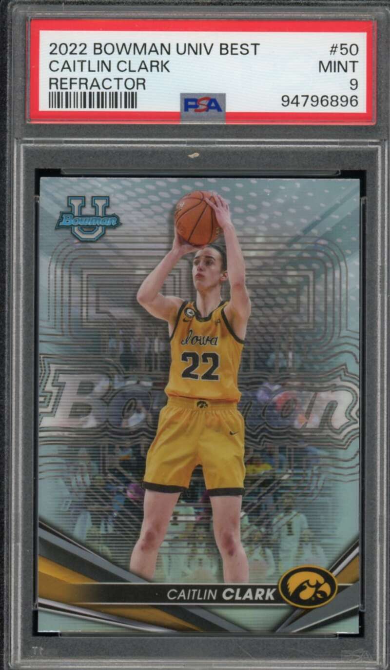 Caitlin Clark Rookie Card 2022-23 Bowman University Best Refractor #50 PSA 9 Image 1