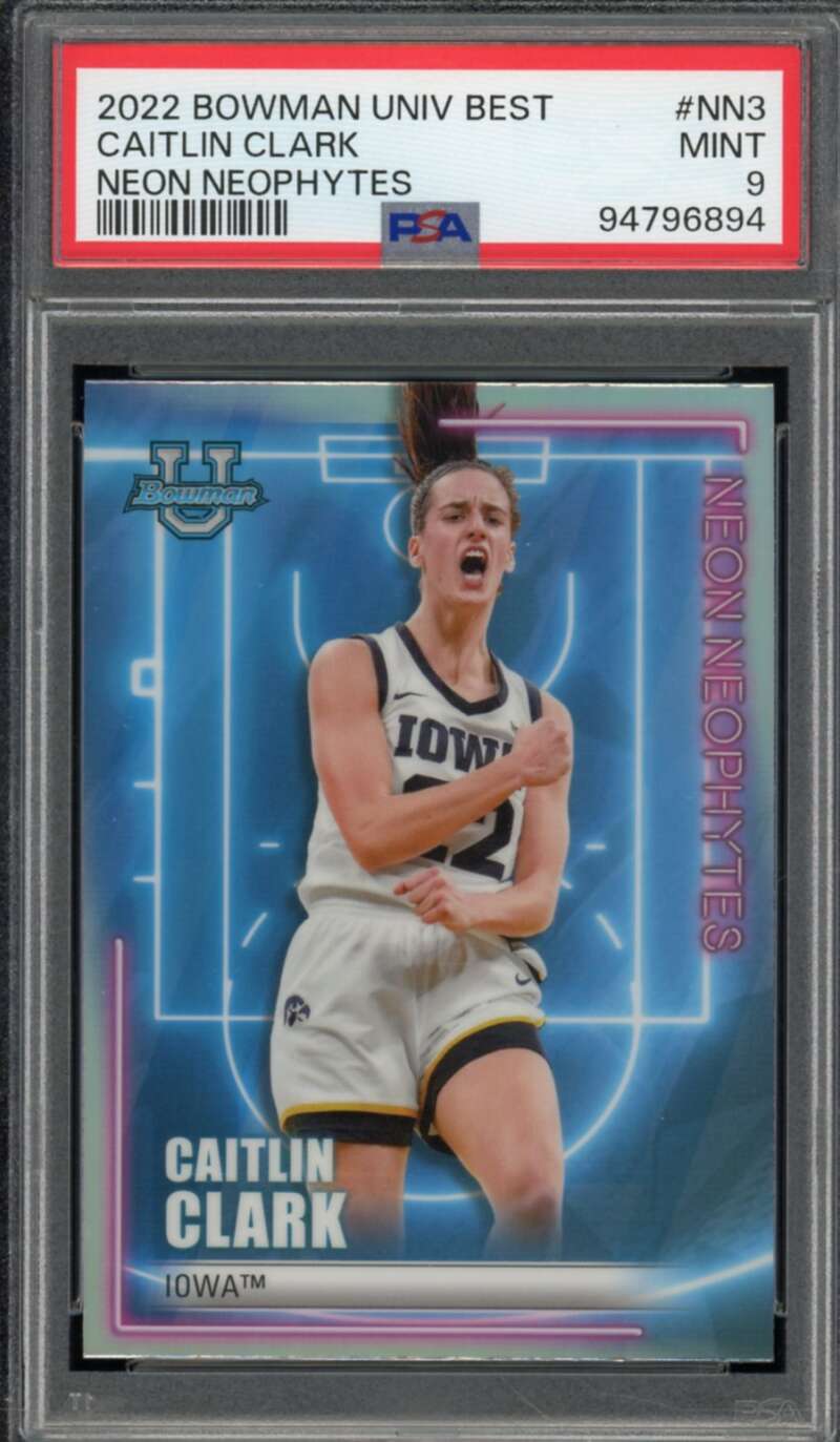 Caitlin Clark Rookie Card 2022-23 Bowman University Neon Neophytes #Nn3 PSA 9 Image 1