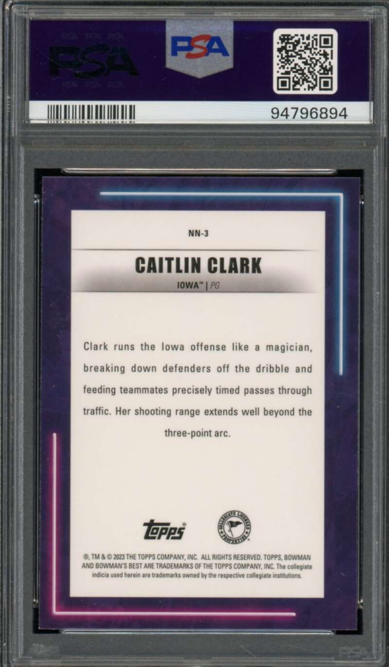 Caitlin Clark Rookie Card 2022-23 Bowman University Neon Neophytes #Nn3 PSA 9 Image 2