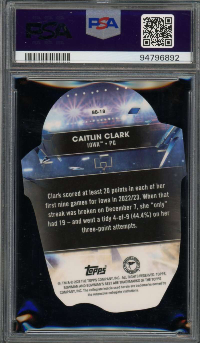 Caitlin Clark Card 2022-23 Bowman University Best Buckets Die Cuts #BB-18 PSA 10 Image 2