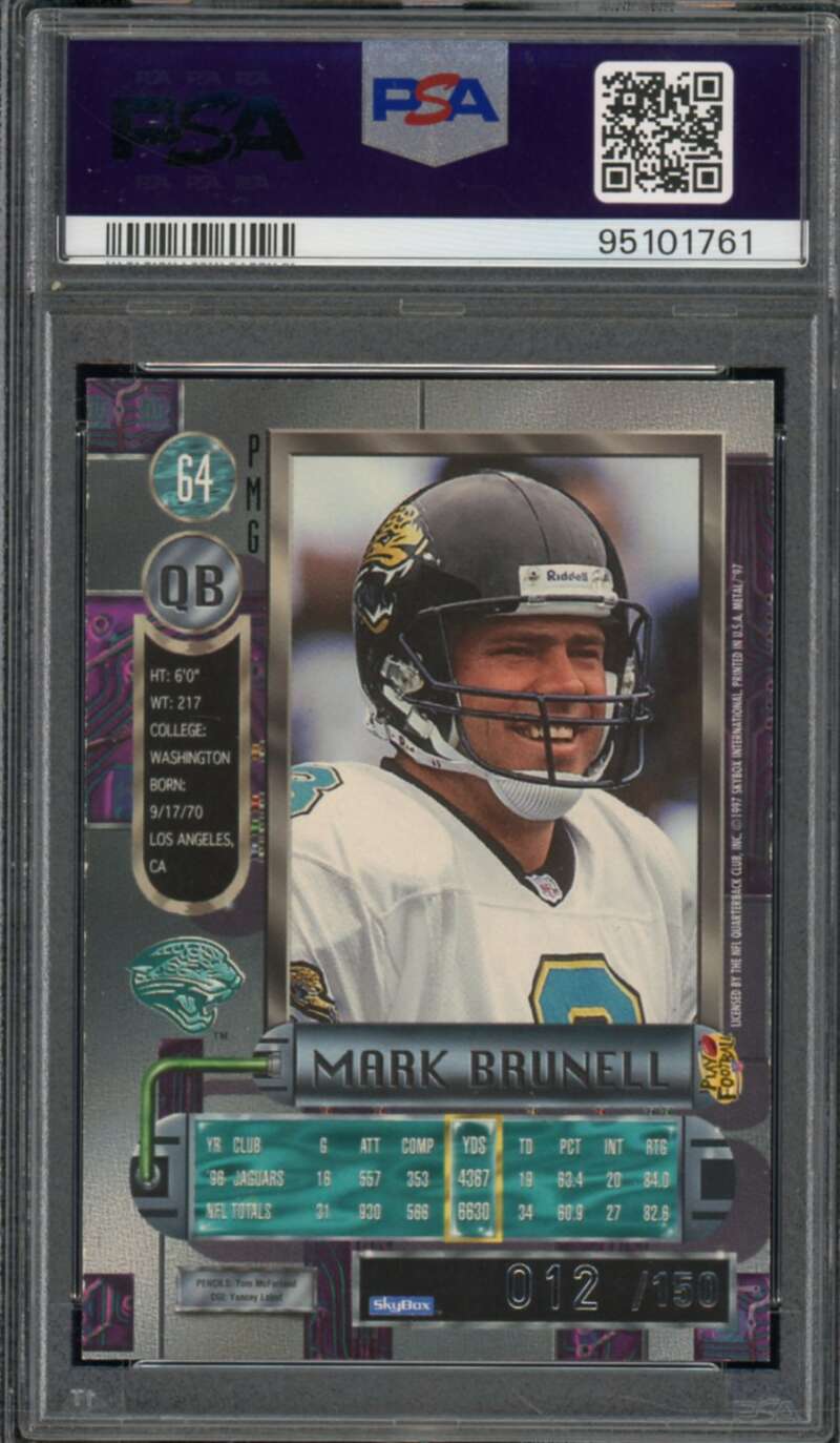 Mark Brunell 1997 Metal Universe Precious Metal Gems-Green (pop 1) #64 PSA 8 Image 2