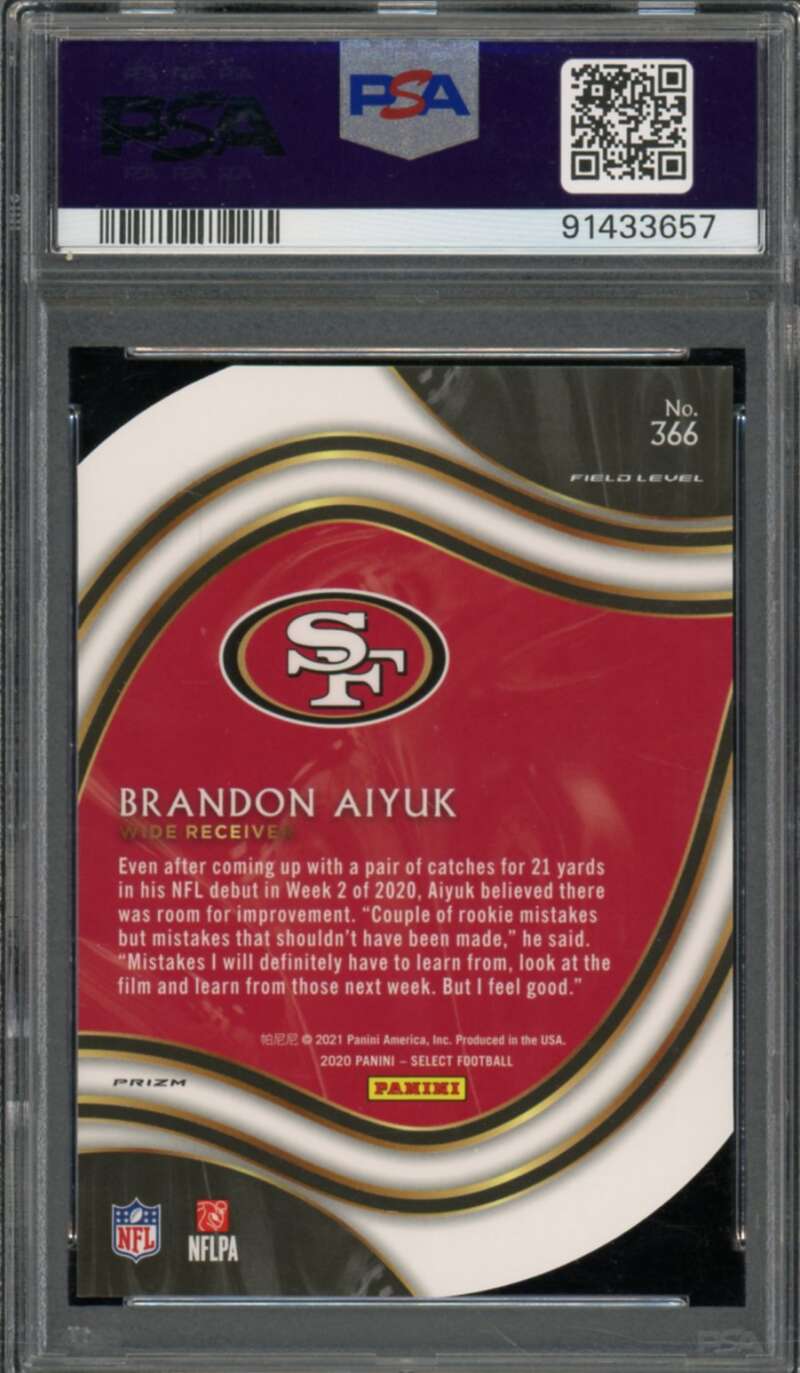 Brandon Aiyuk Rookie Card 2020 Panini Select Die-Cut White Prizm #366 PSA 10 Image 2