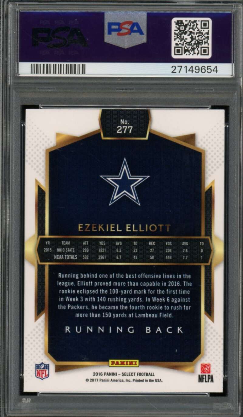 Ezekiel Elliott Rookie Card 2016 Panini Select Prizm #277 PSA 10 Image 2