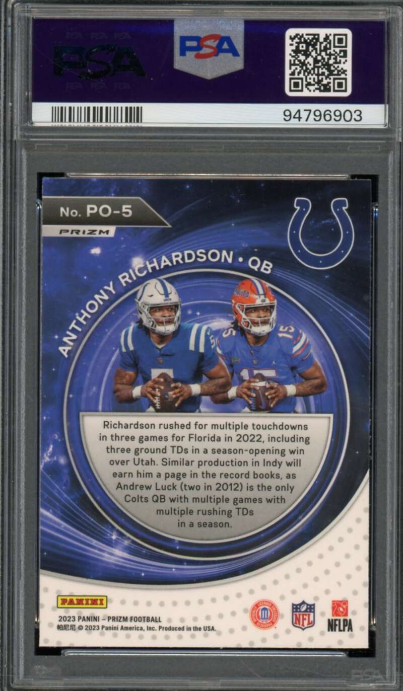 Anthony Richardson Rookie Card 2023 Prizm #Po5 PSA 10 Image 2