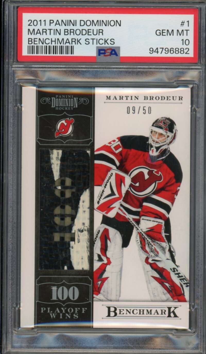 Martin Brodeur 2011-12 Panini Dominion Gem Benchmark Sticks (pop 1) #1 PSA 10 Image 1