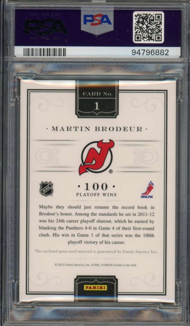 Martin Brodeur 2011-12 Panini Dominion Gem Benchmark Sticks (pop 1) #1 PSA 10 Image 2