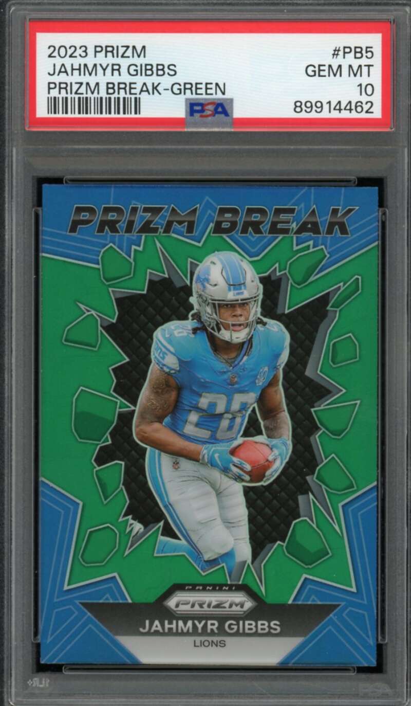 Jahmyr Gibbs Rookie Card 2023 Prizm Prizm Break Green #PB5 PSA 10 Image 1