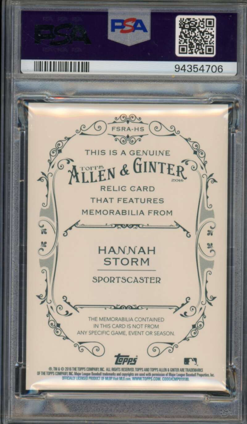 Hannah Storm Card 2016 Topps Allen Ginter Full Size Relic (pop 1) #HS PSA 10 Image 2