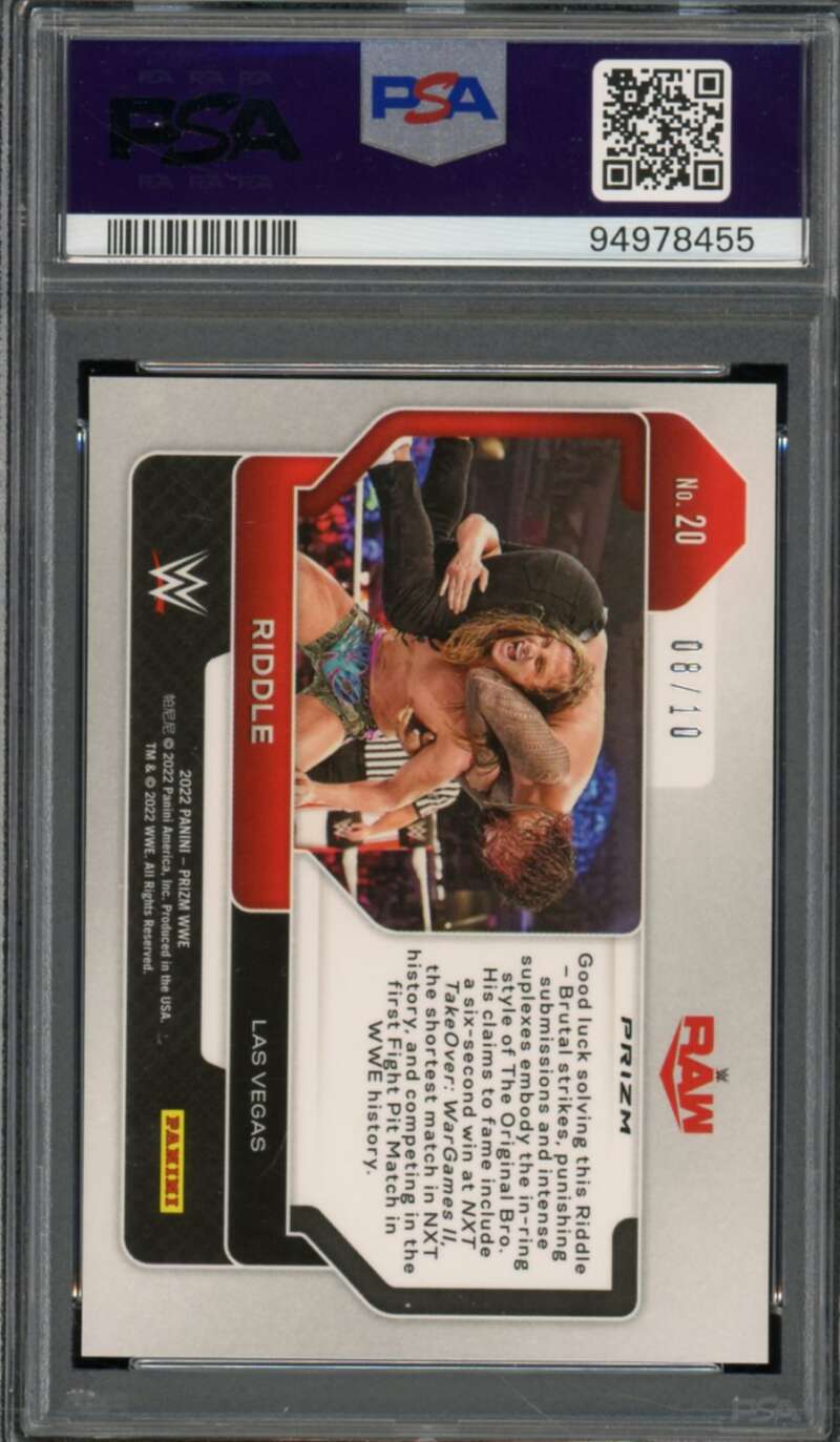 Riddle Card 2022 Prizm WWE Gold Prizm (Serial #d 8/10) #20 PSA 10 Image 2