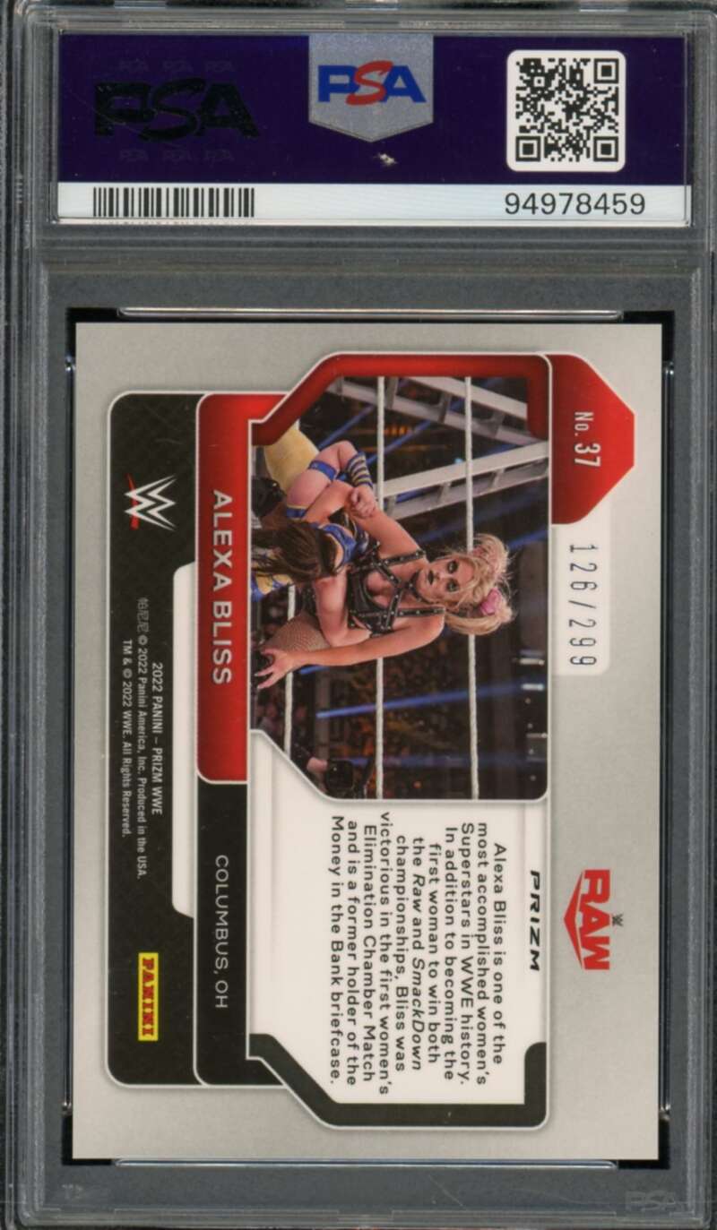 Alexa Bliss Card 2022 Prizm WWE Red Prizm (pop 12) #37 PSA 10 Image 2