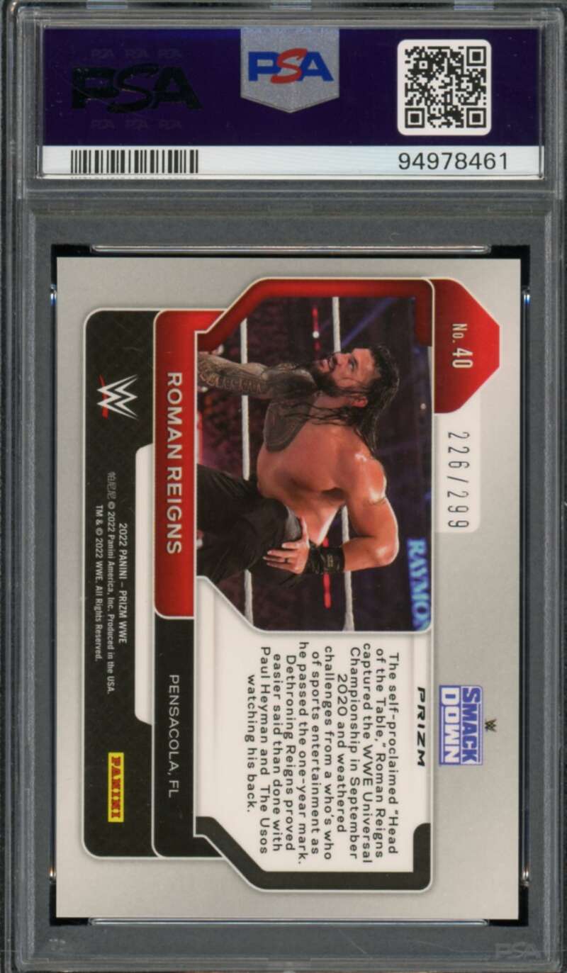 Roman Reigns Card 2022 Prizm WWE Red Prizm #40 (pop 10) PSA 10 Image 2