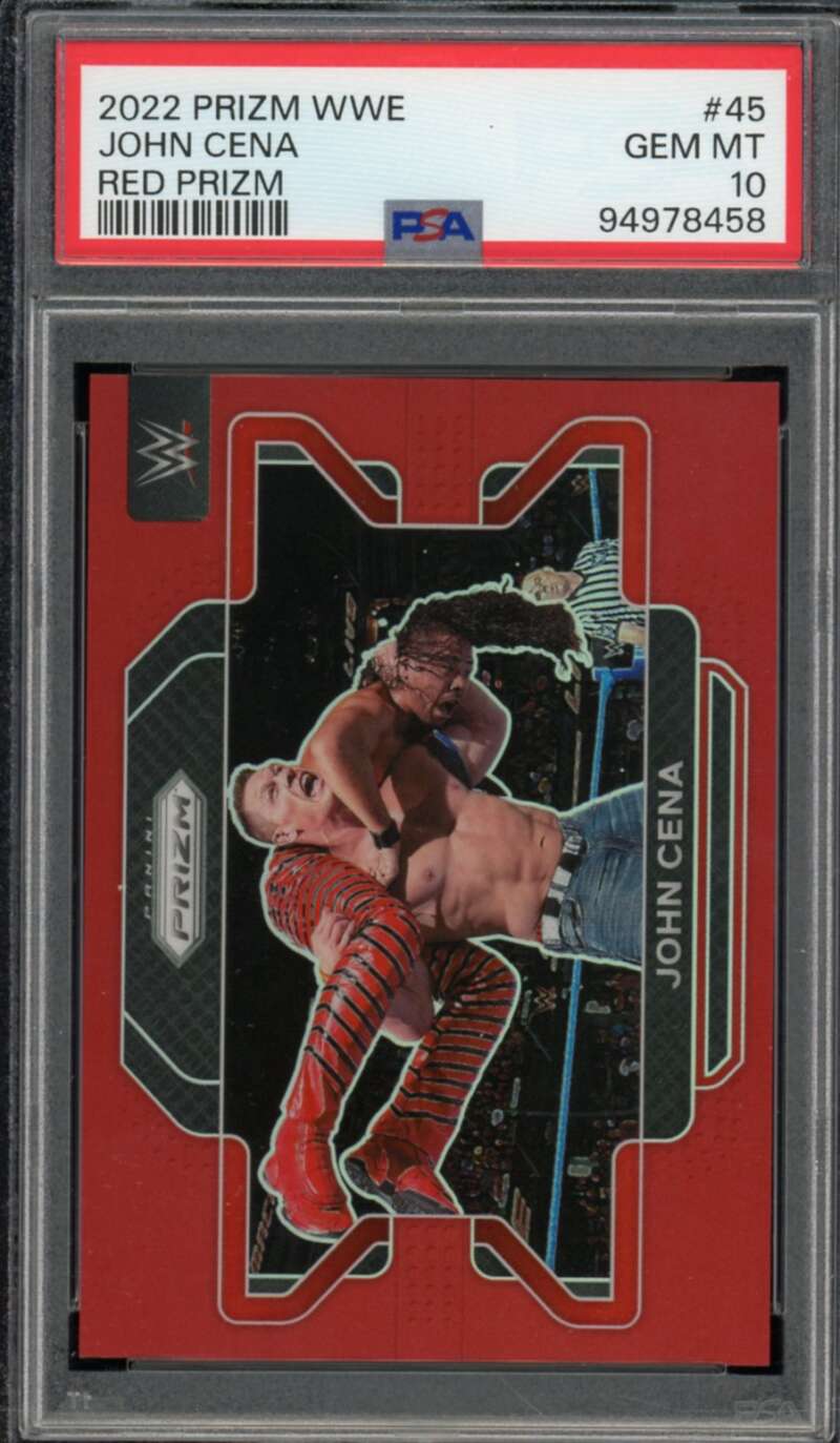 John Cena Card 2022 Prizm WWE Red Prizm #45 (pop 10) PSA 10 Image 1