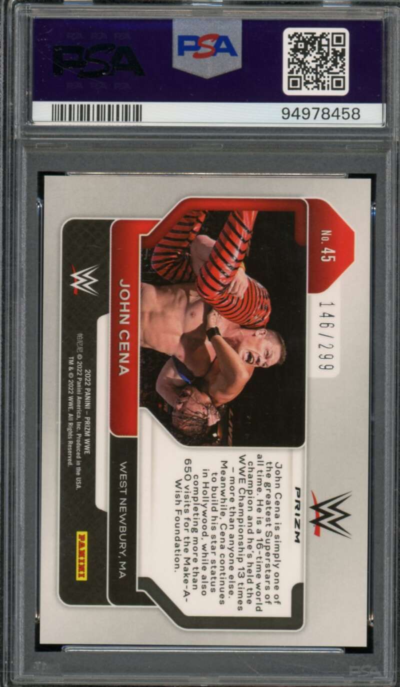 John Cena Card 2022 Prizm WWE Red Prizm #45 (pop 10) PSA 10 Image 2