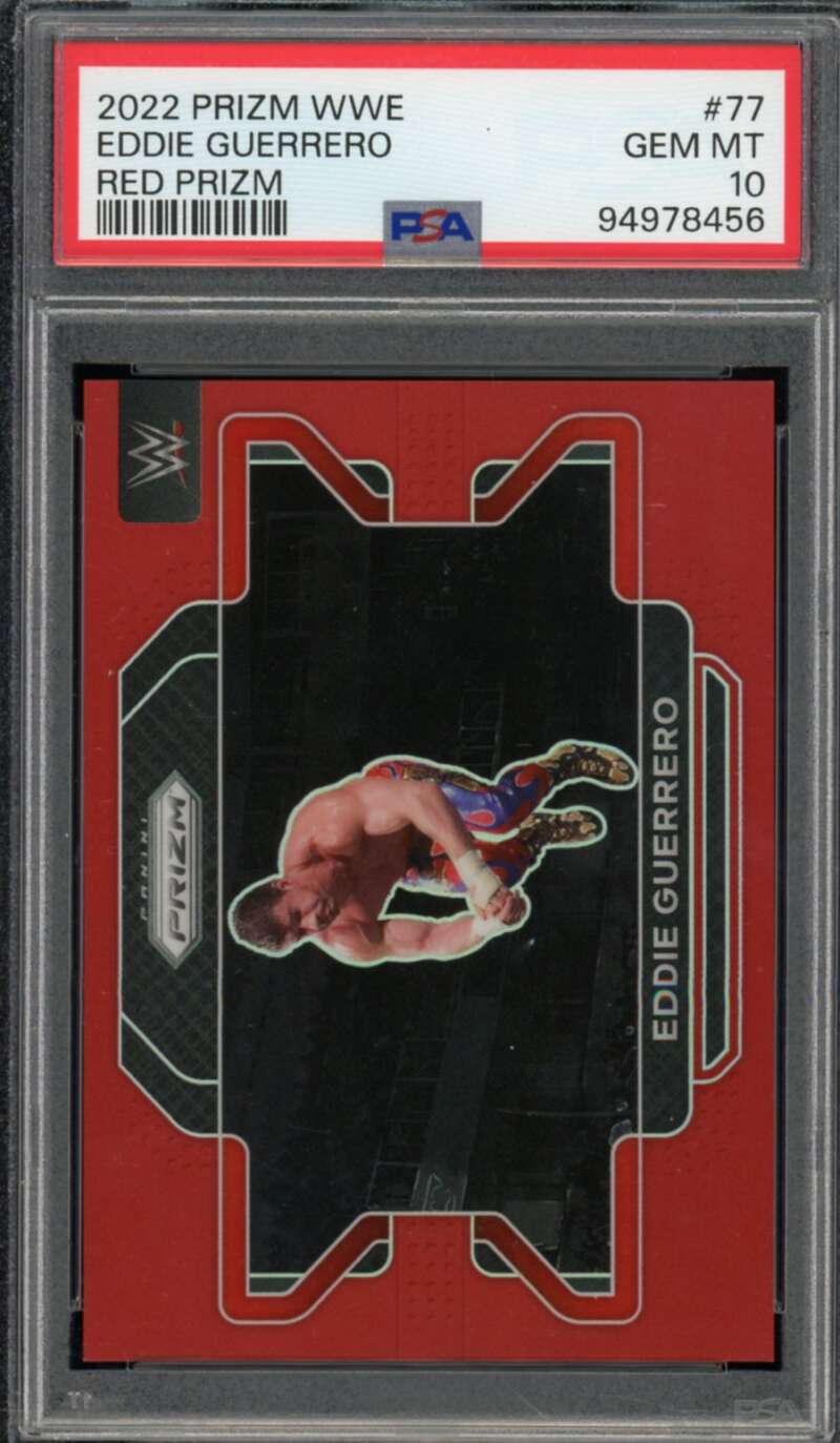 Eddie Guerrero Card 2022 Prizm WWE Red Prizm (pop 2) #77 PSA 10 Image 1