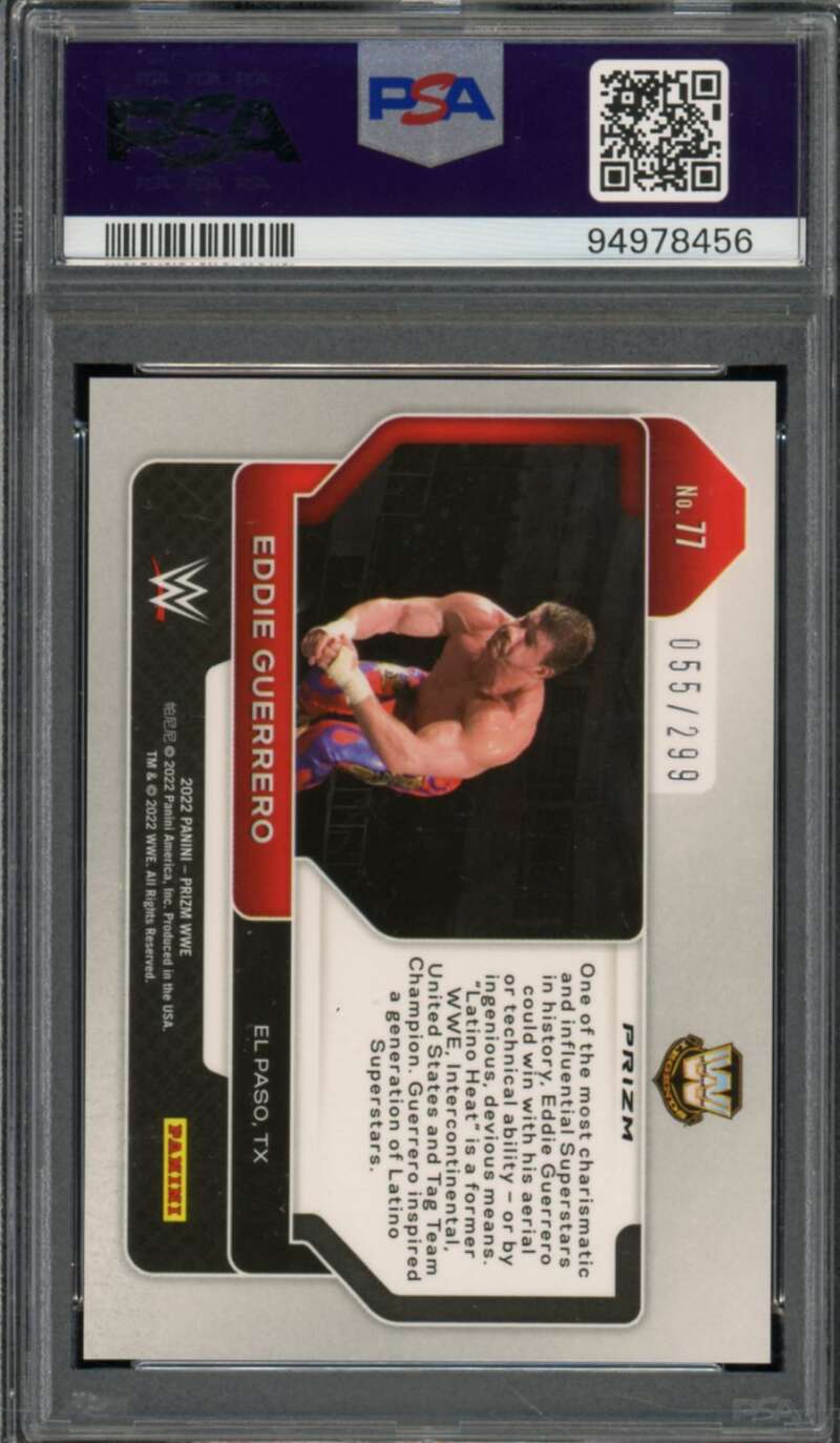 Eddie Guerrero Card 2022 Prizm WWE Red Prizm (pop 2) #77 PSA 10 Image 2