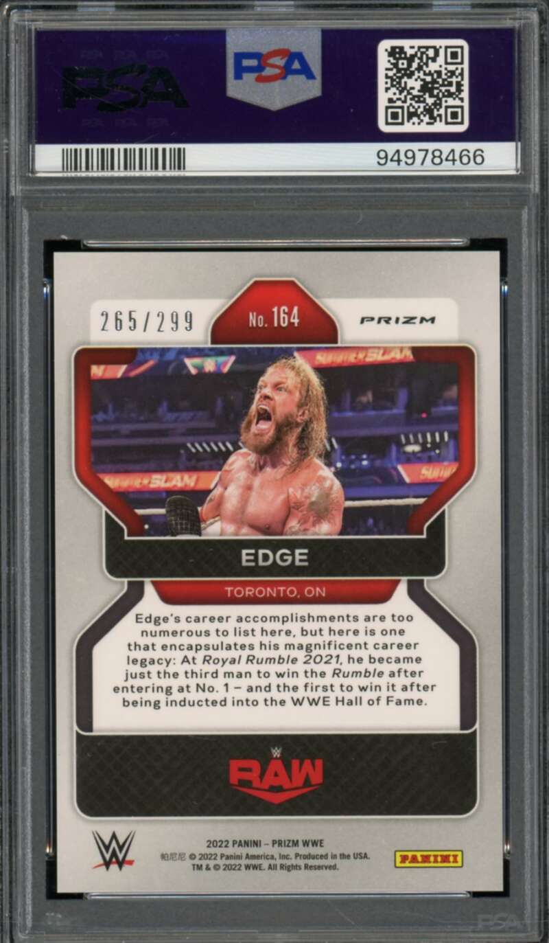 Edge Card 2022 Prizm WWE Red Prizm #164 (pop 5) PSA 10 Image 2