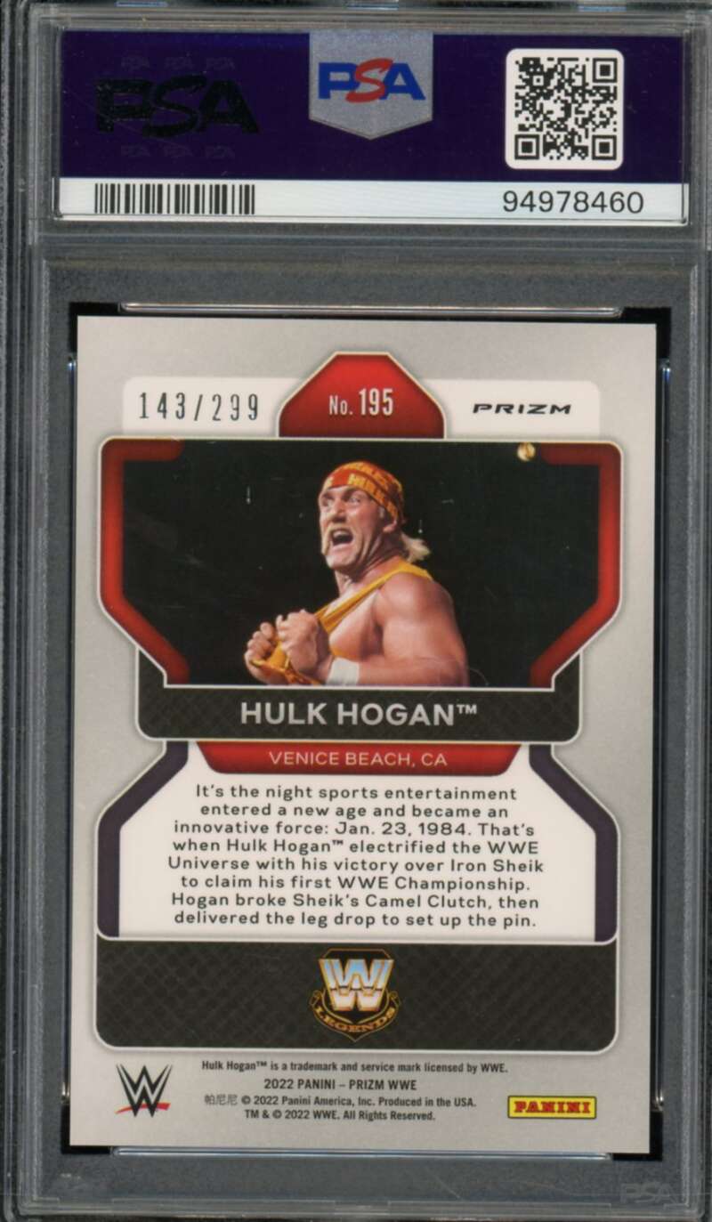 Hulk Hogan Card 2022 Prizm WWE Red Prizm #195 PSA 8 Image 2