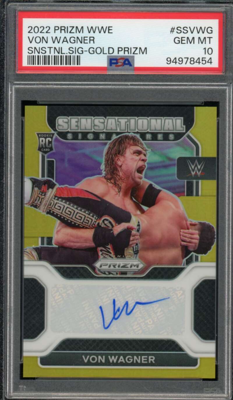 Von Wagner 2022 Prizm WWE Sensational Sig Gold Prizm (5/10)(pop 2) #SSVWG PSA 10 Image 1