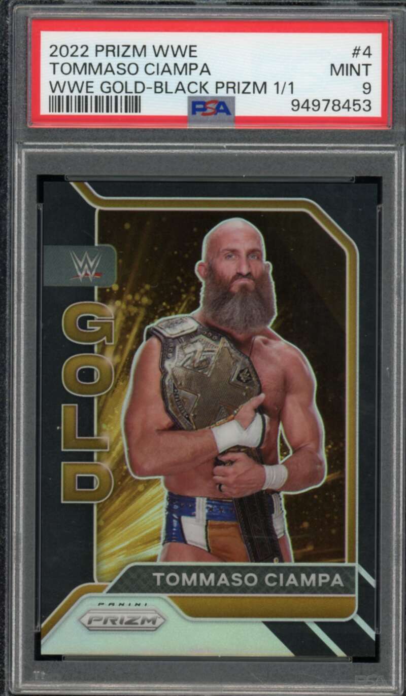 Tommaso Ciampa Card 2022 Prizm WWE Gold Black Prizm (1 of 1) #4 PSA 9 Image 1