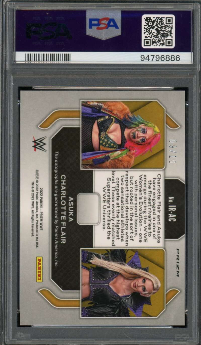 Asuka/Charlotte Flair 2022 Prizm WWE Dual Auto Gold Prizm (9/10) #IR-AC PSA 9 Image 2