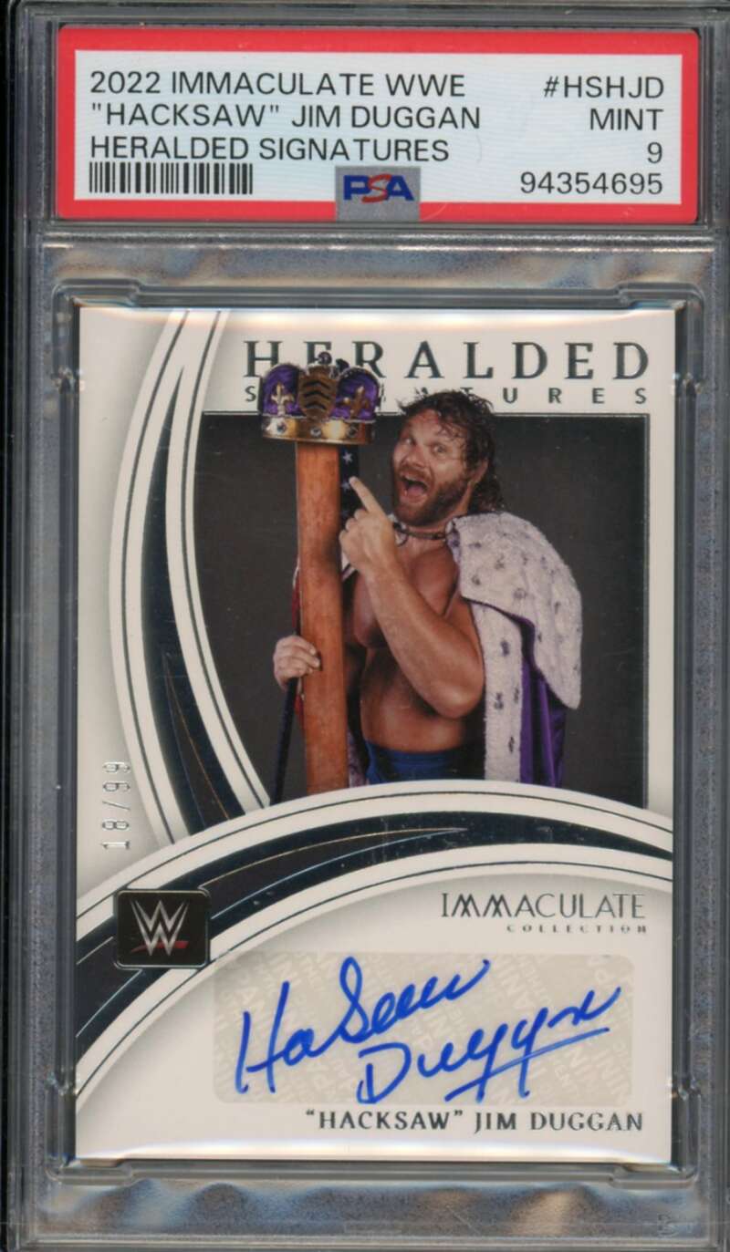 Hacksaw Jim Duggan 2022 Immaculate WWE Heralded Signatures (pop 2) #HSHJD PSA 9 Image 1