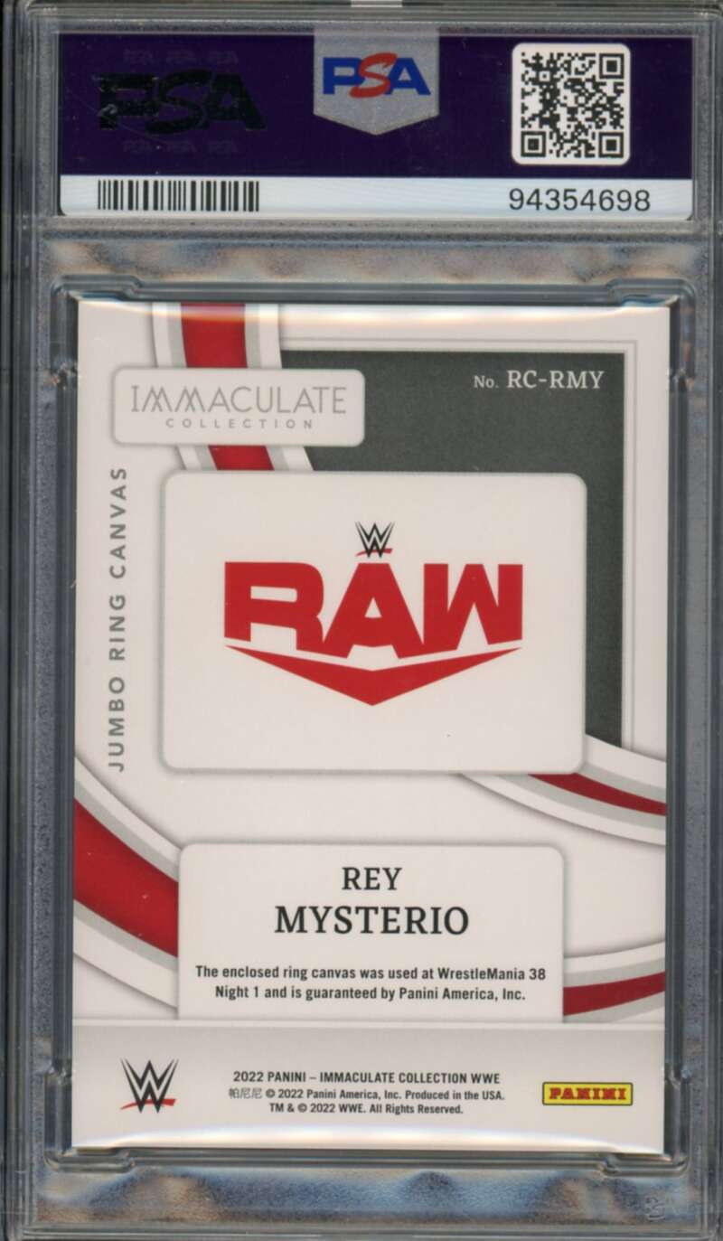 Rey Mysterio Card 2022 Immaculate WWE Jumbo Ring Canvas (pop 1) #RCRMY PSA 10 Image 2