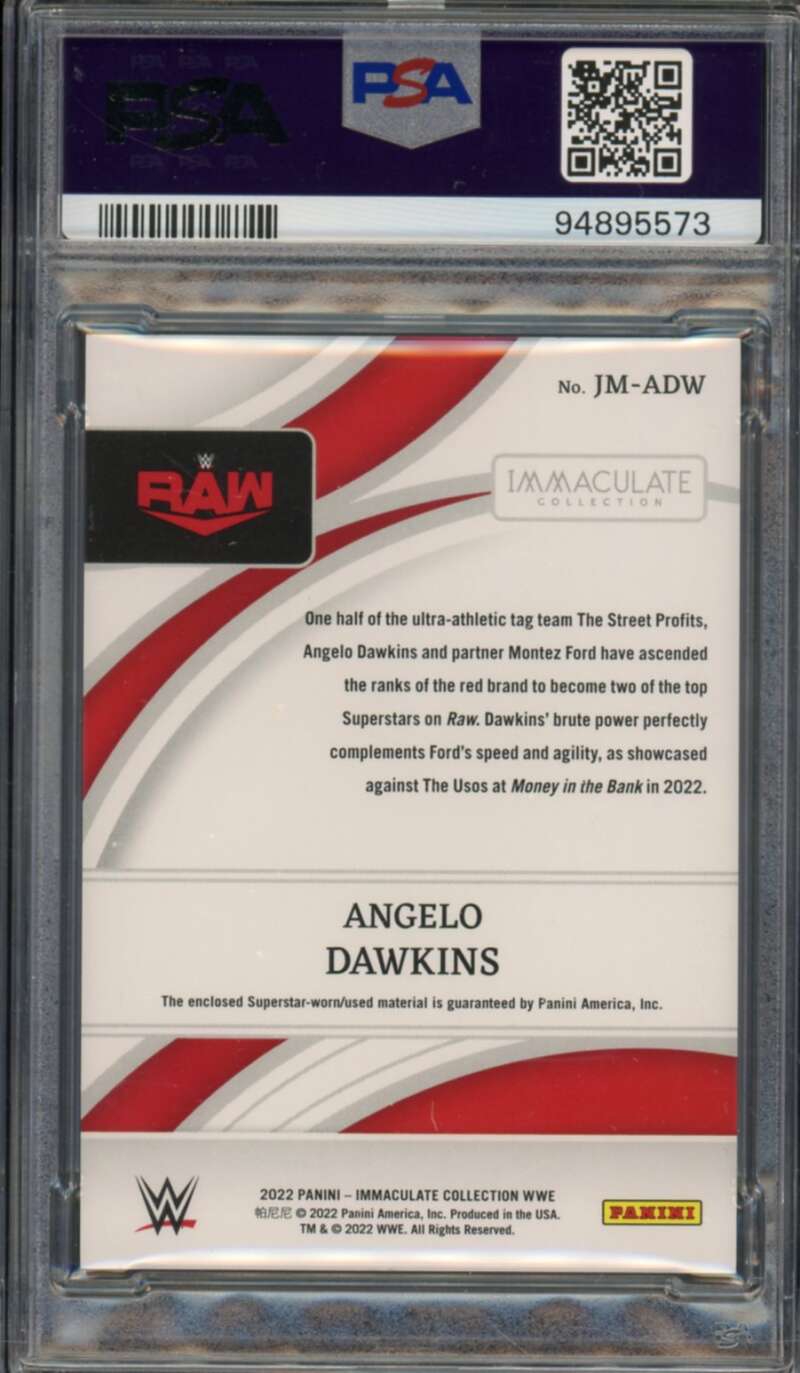 Angelo Dawkins 2022 Immaculate WWE Jumbo Memorabilia Shirt (pop 1) #JMADW PSA 10 Image 2