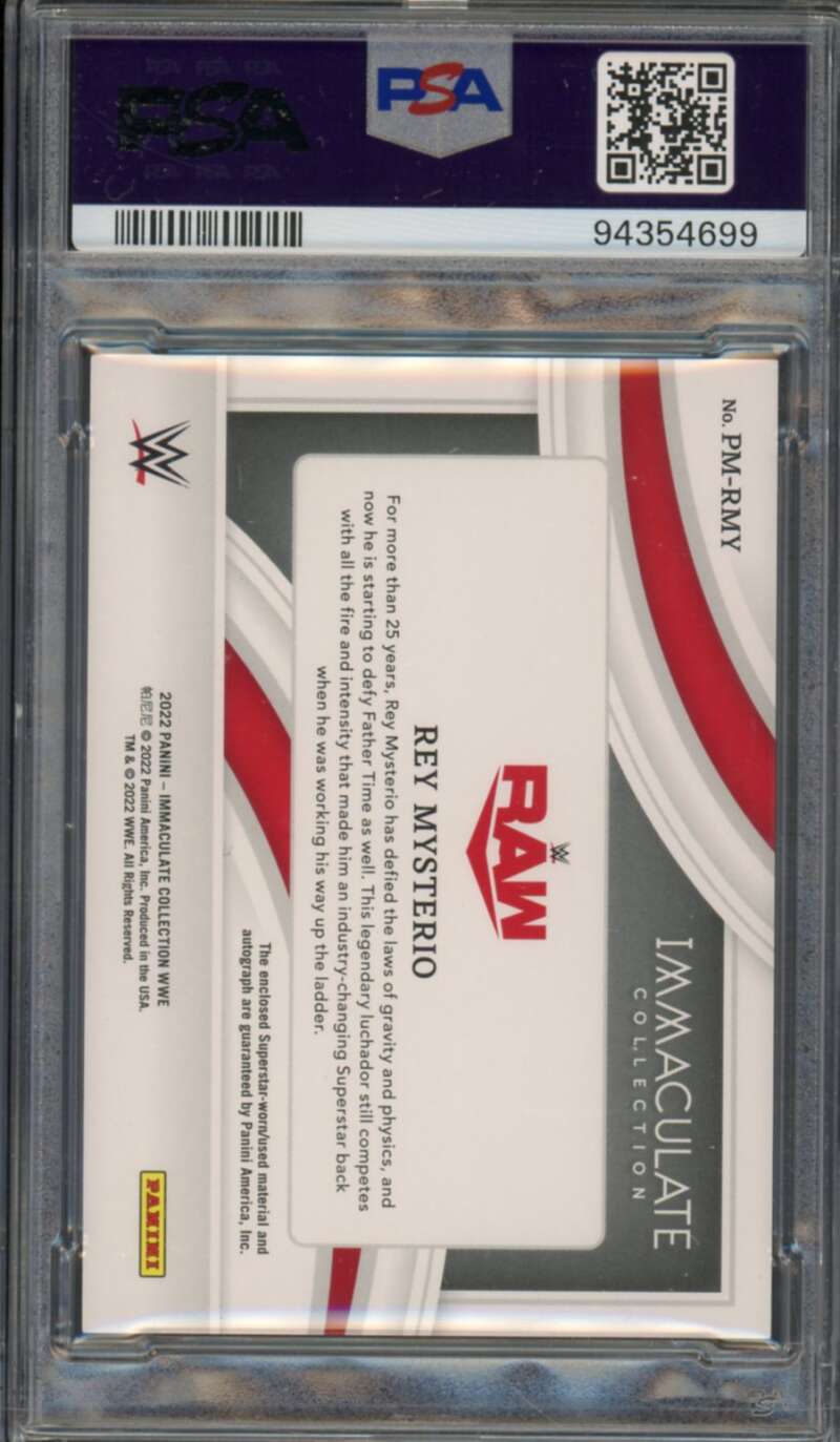 Rey Mysterio Card 2022 Immaculate WWE Prem Mem Autographs (pop 1) #PMRMY PSA 10 Image 2