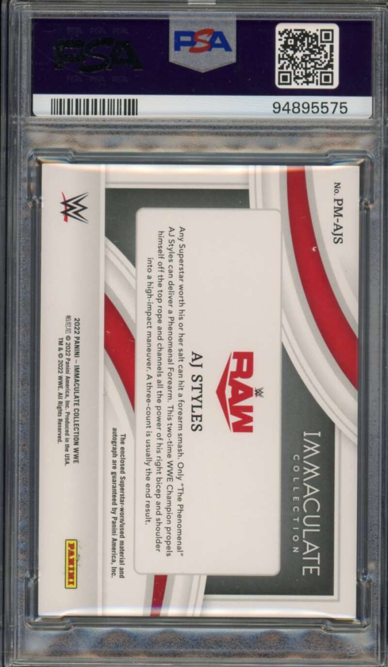 AJ Styles 2022 Immaculate Premier Memorabilia Autographs (pop 1) #PMAJS PSA 9 Image 2