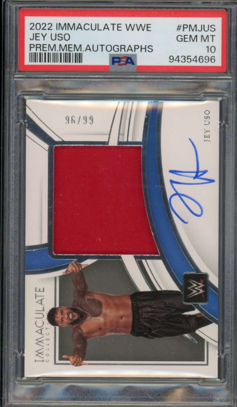 Jey Uso 2022 Immaculate WWE Premium Memorabilia Autographs (pop 1) #PMJUS PSA 10 Image 1