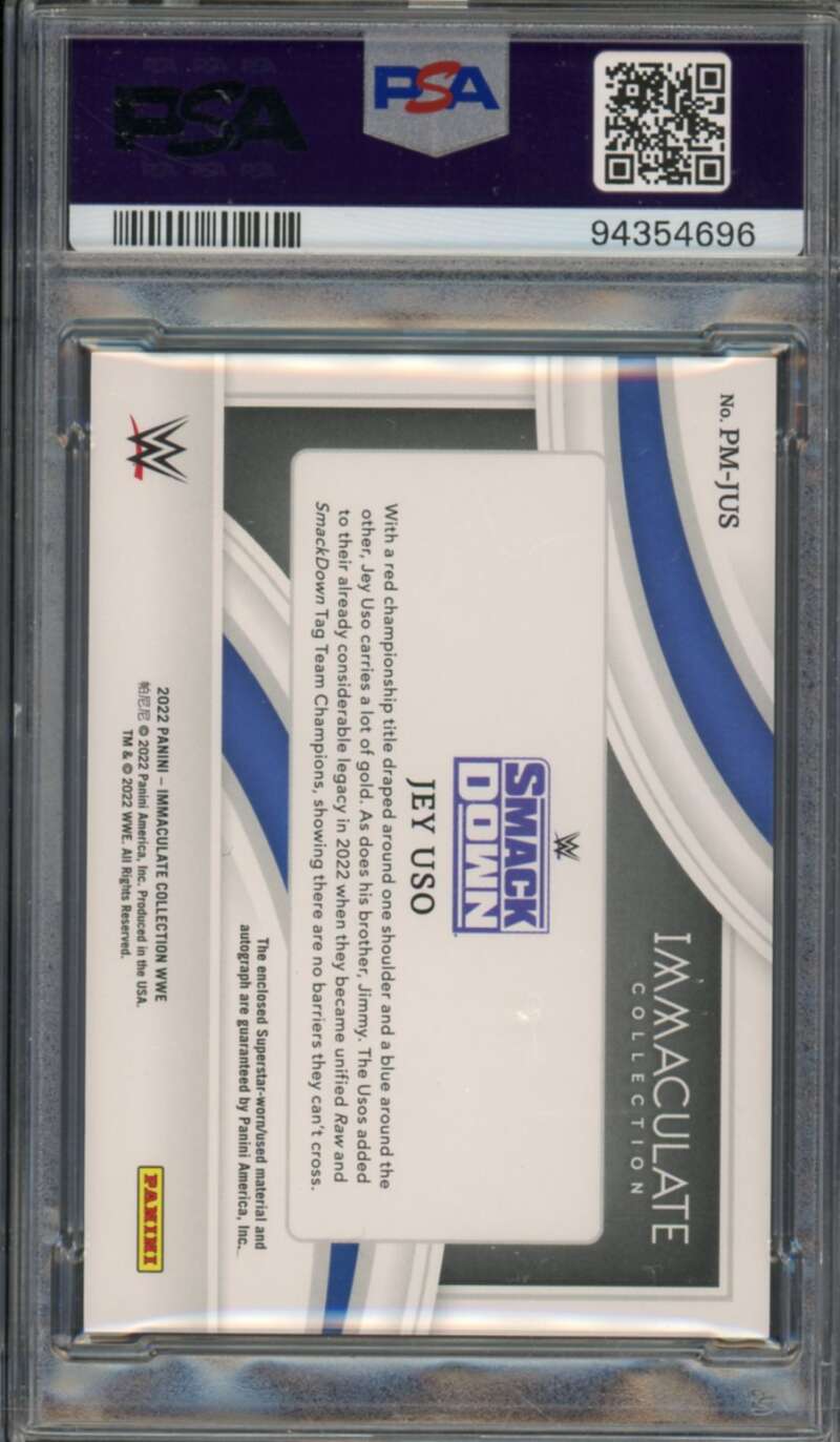 Jey Uso 2022 Immaculate WWE Premium Memorabilia Autographs (pop 1) #PMJUS PSA 10 Image 2