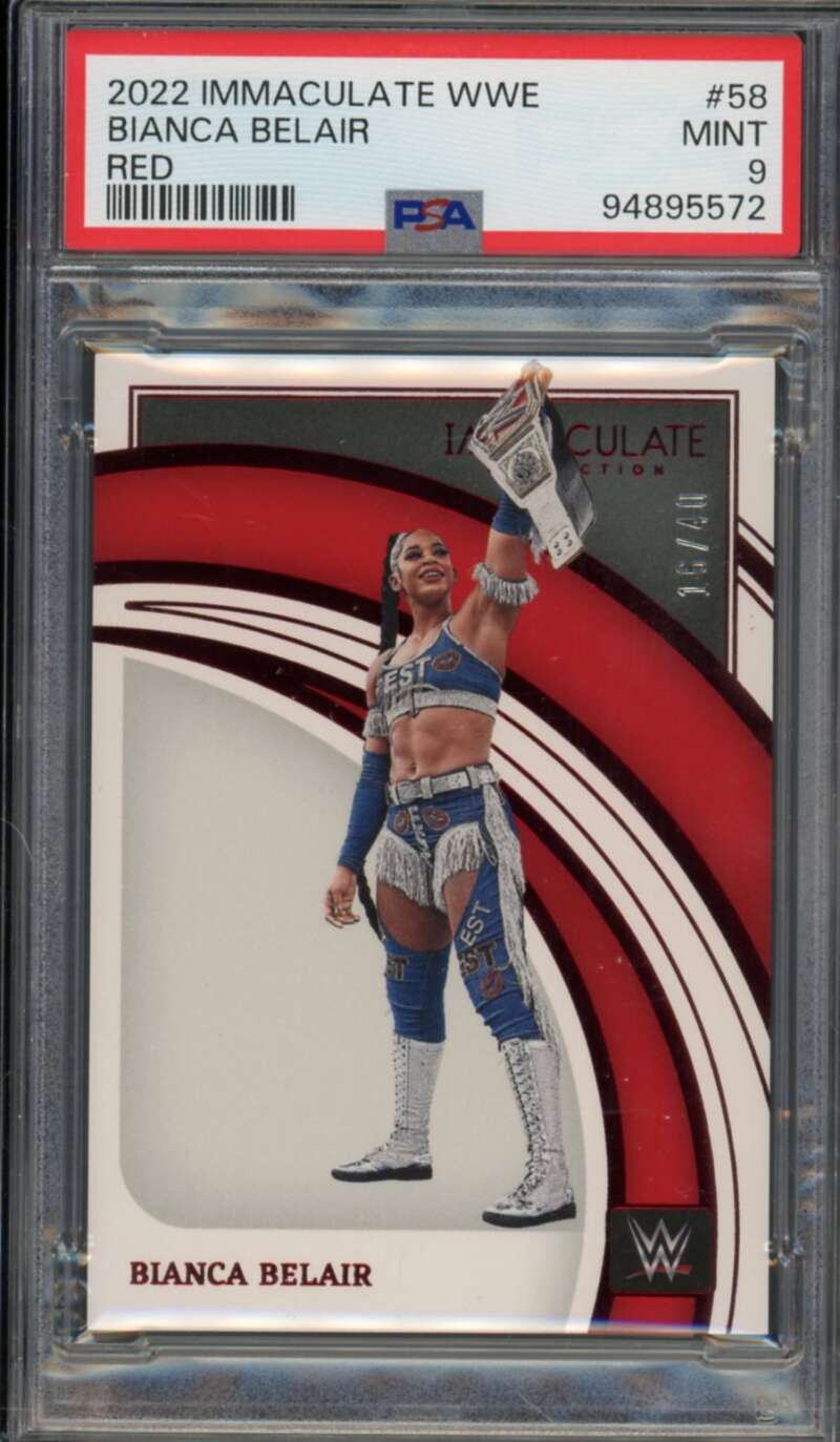 Bianca Belair Card 2022 Immaculate WWE Red (16/40) (pop 2) #58 PSA 9 Image 1