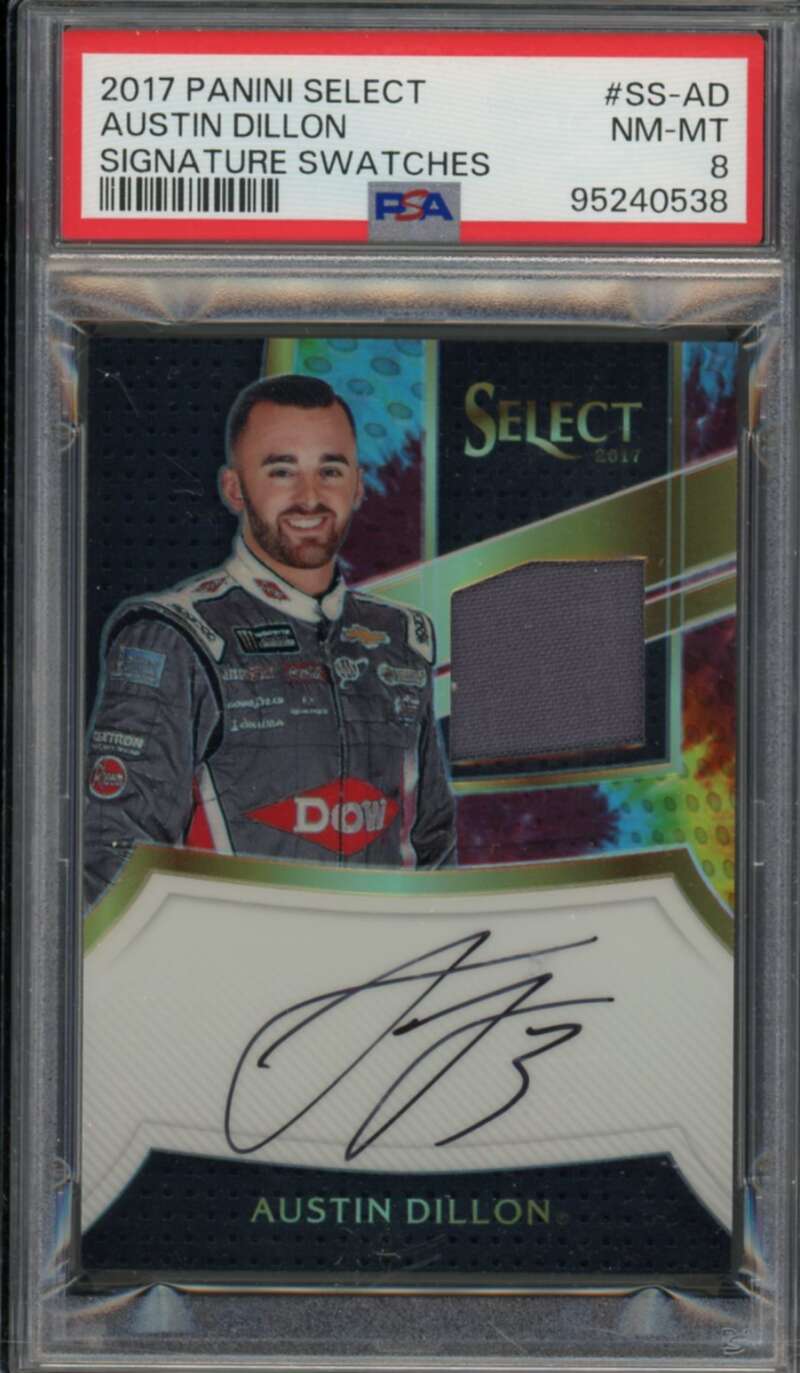 Austin Dillon Card 2017 Panini Select Signature Swatches (pop 1) #SS-AD PSA 8 Image 1