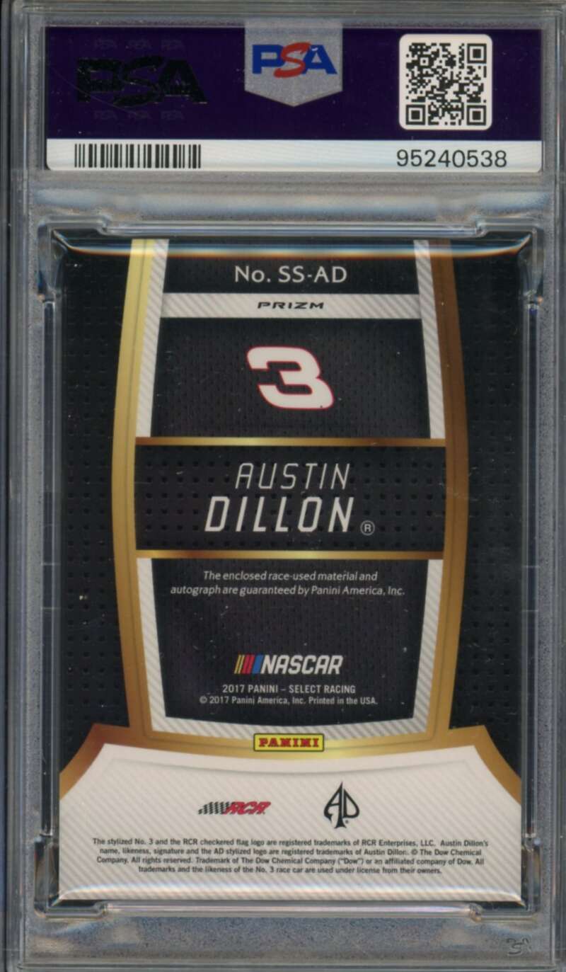 Austin Dillon Card 2017 Panini Select Signature Swatches (pop 1) #SS-AD PSA 8 Image 2