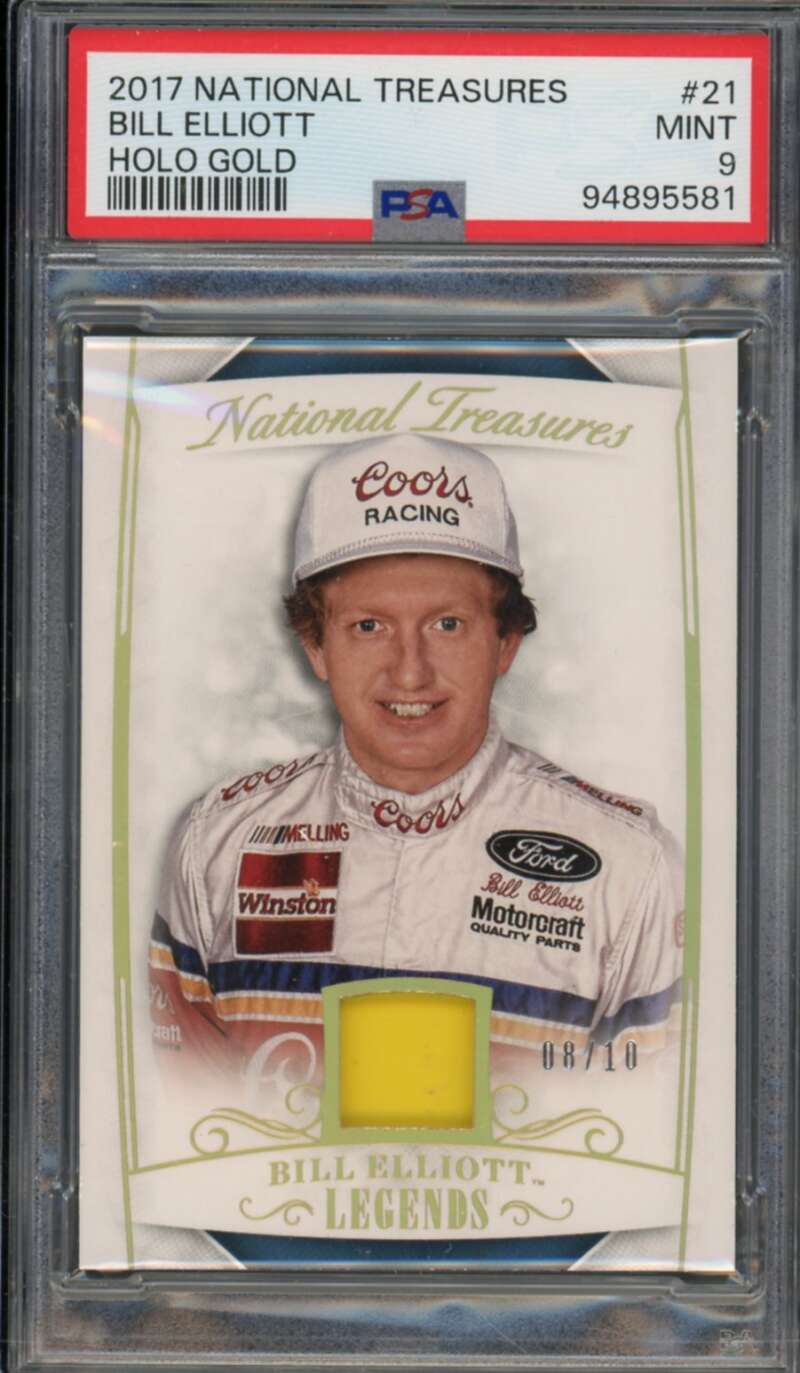 Bill Elliott Card 2017 National Treasures Holo Gold (8/10) (pop 1) #21 PSA 9 Image 1