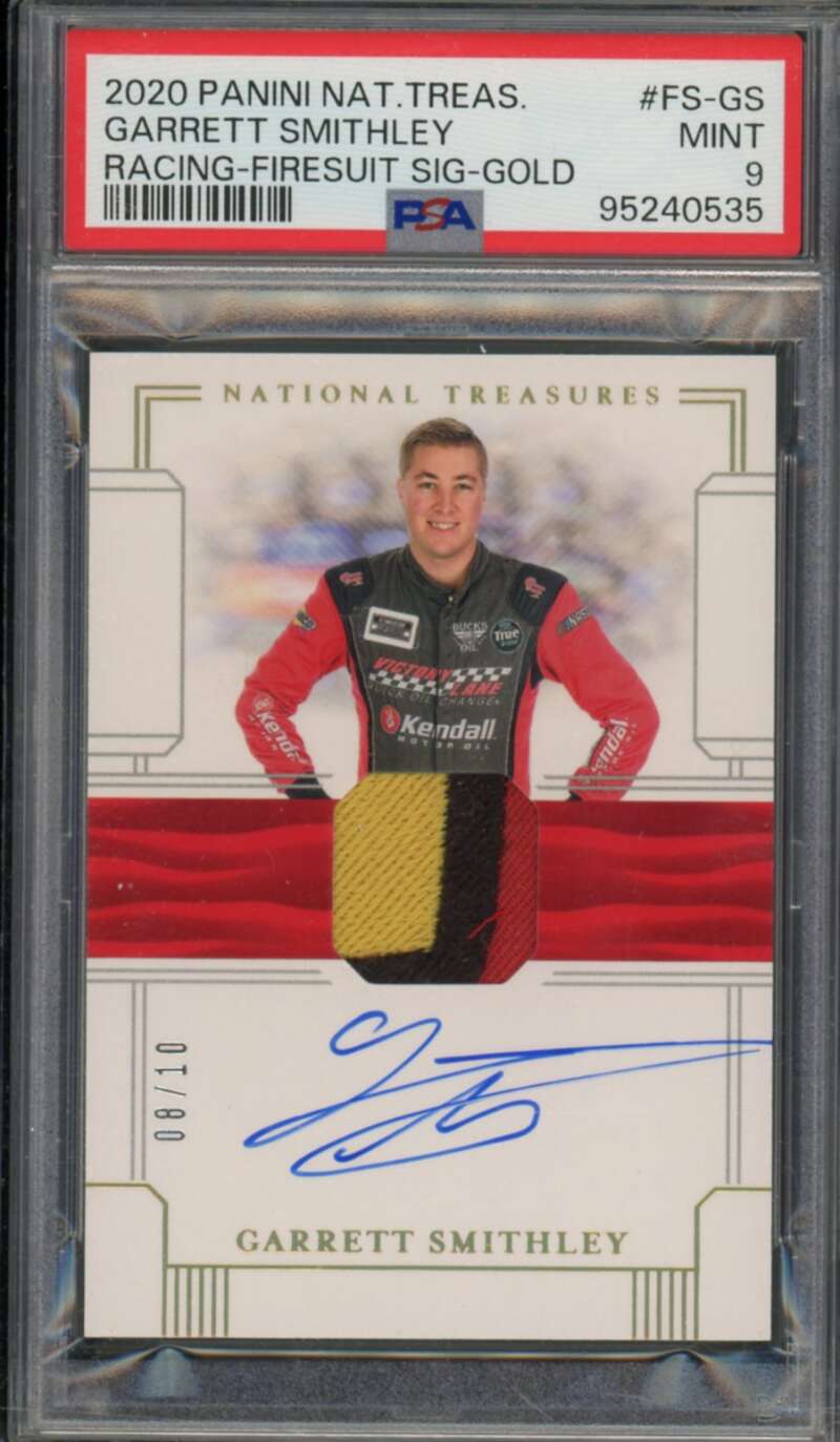 Garrett Smithley 2020 National Treasures Firesuit Sig Gold (8/10) #FS-GS PSA 9 Image 1