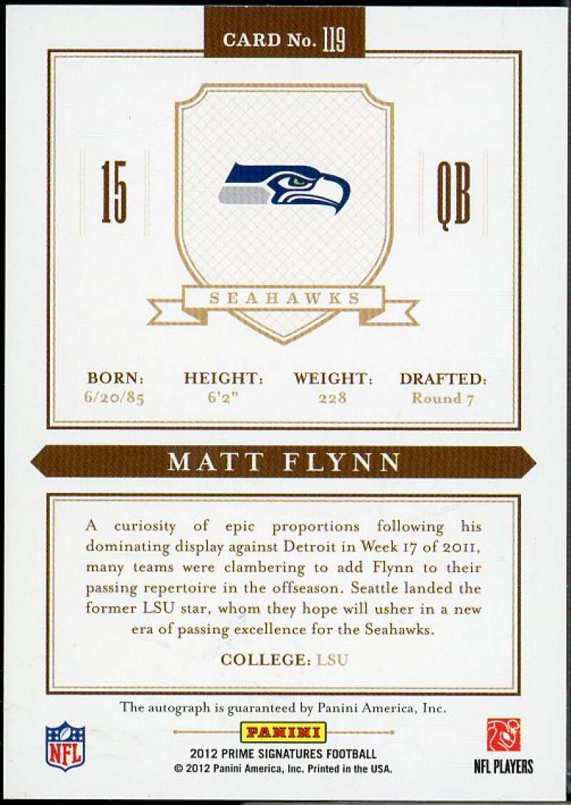 Matt Flynn Card 2012 Prime Signatures Autographs Silver #119  Image 2