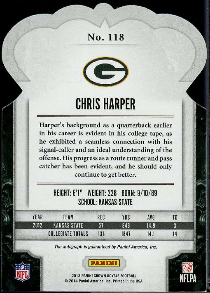 Chris Harper Rookie Card 2013 Crown Royale Rookie Signatures Gold Holofoil #118  Image 2