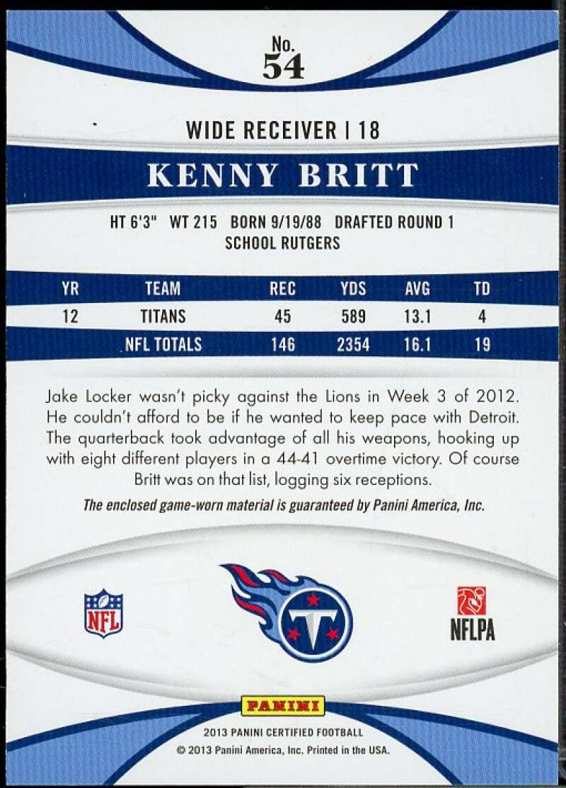 Kenny Britt Card 2013 Certified Mirror Gold Materials #54  Image 2