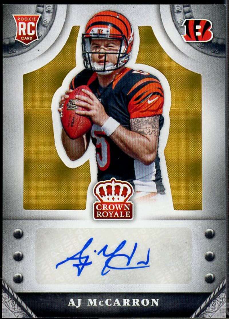 A.J. McCarron Rookie Card 2014 Crown Royale Rookie Signatures Gold Plaid #SAM  Image 1