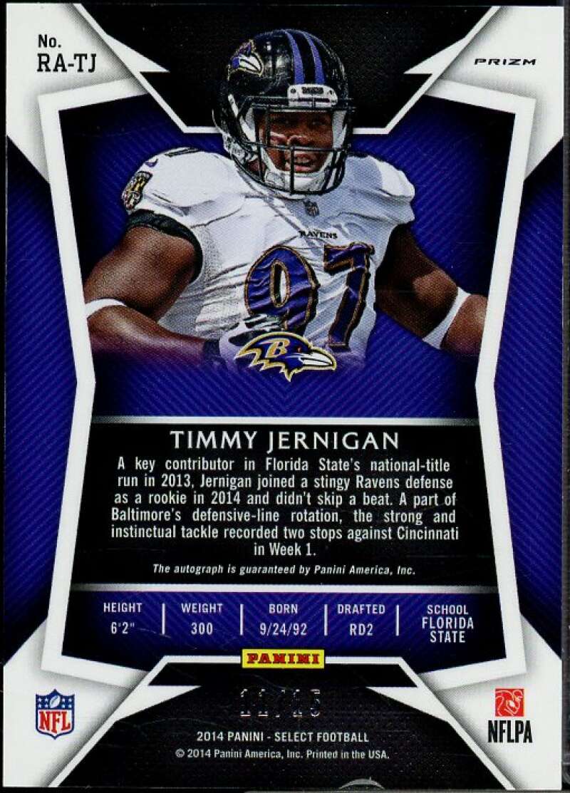 Timmy Jernigan Rookie Card 2014 Select Rookie Autographs Prizm Purple #RATJ  Image 2