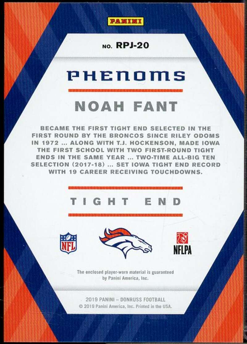 Noah Fant Rookie Card 2019 Donruss Optic Rookie Phenoms Jerseys #RP20  Image 2