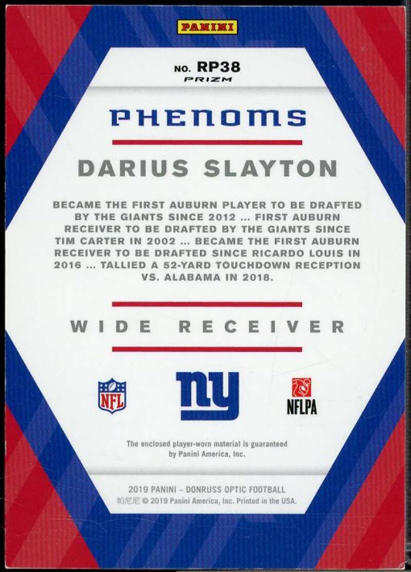 Darius Slayton Rookie Card 2019 Donruss Optic Rookie Phenoms Jerseys #RP38  Image 2