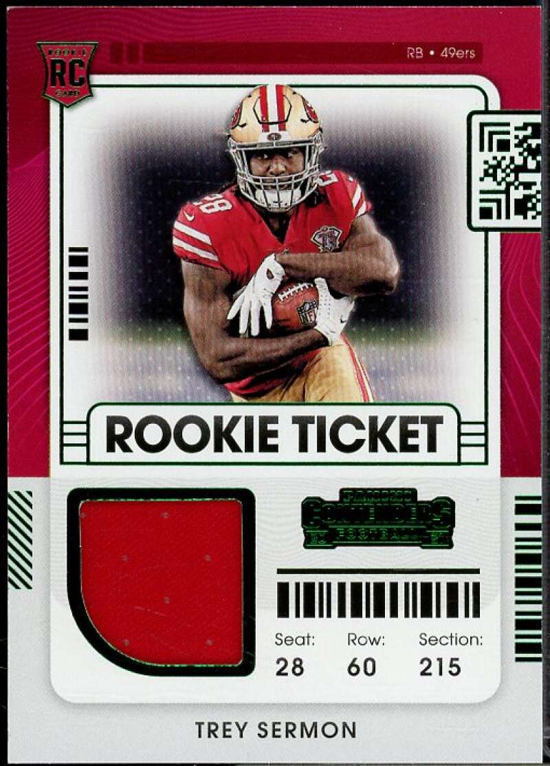 Trey Sermon Rookie Card 2021 Panini Contenders Rookie Ticket Swatches #26  Image 1