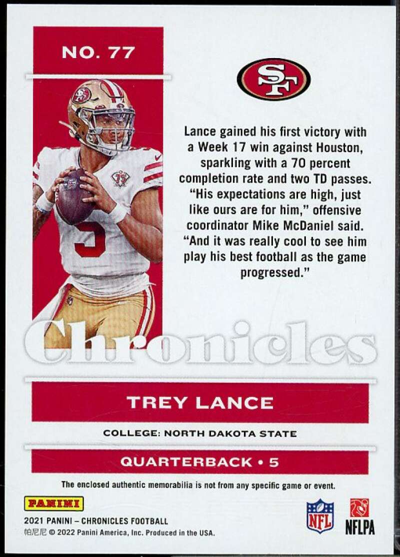 Trey Lance Rookie Card 2021 Panini Chronicles Jerseys #77  Image 2