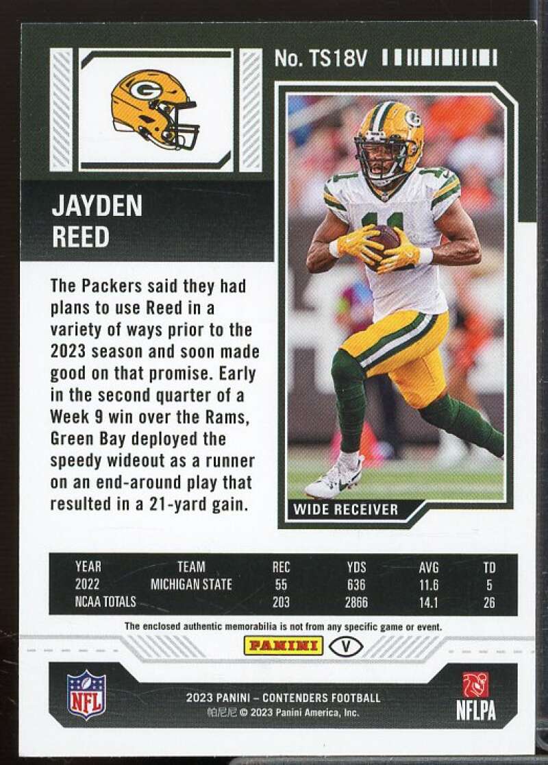 Jayden Reed Rookie 2023 Panini Contenders Rookie Ticket Swatches Variations #18  Image 2